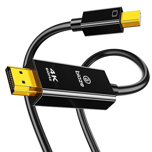Mini DP to HDMI Cable 6Ft, 4K@60Hz, Compatible with MacBook Pro/Air, Surface, PC, TV, Projector, Plug and Play, Supports Windows/macOS/Linux