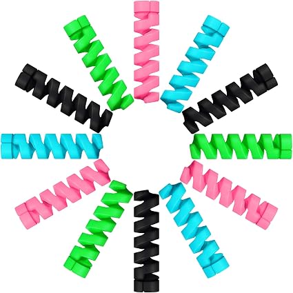 Jetec 24 Pieces Charger Cable Saver, Silicone Flexible Cable Wire Protector, Mouse Cable Protector, Suit for All Cellphone Data Lines (6 Black, 6 Pink, 6 Blue, 6 Green)