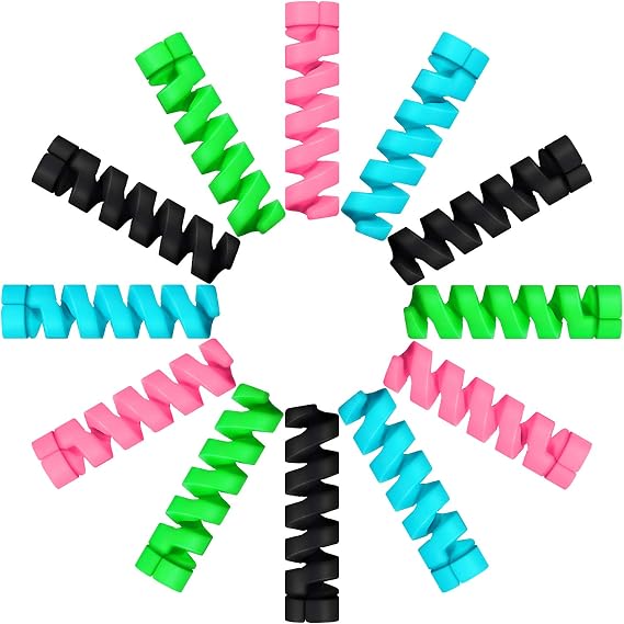 Jetec 24 Pieces Charger Cable Saver, Silicone Flexible Cable Wire Protector, Mouse Cable Protector, Suit for All Cellphone Data Lines (6 Black, 6 Pink, 6 Blue, 6 Green)