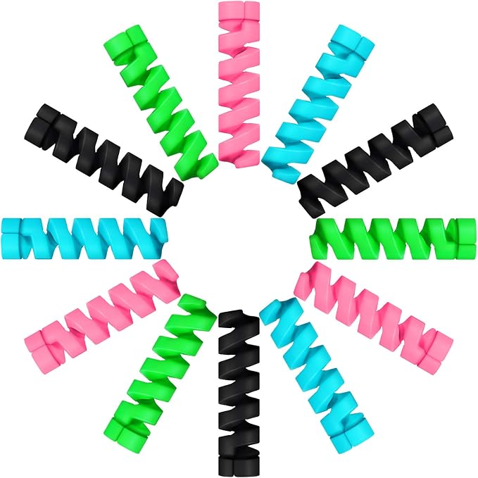 Jetec 24 Pieces Charger Cable Saver, Silicone Flexible Cable Wire Protector, Mouse Cable Protector, Suit for All Cellphone Data Lines (6 Black, 6 Pink, 6 Blue, 6 Green)