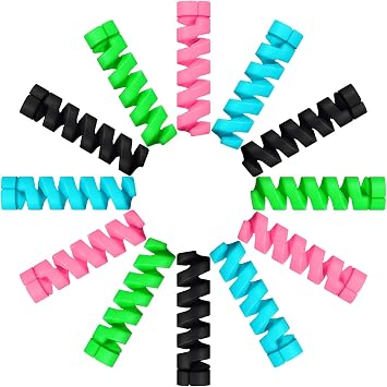 Jetec 24 Pieces Charger Cable Saver, Silicone Flexible Cable Wire Protector, Mouse Cable Protector, Suit for All Cellphone Data Lines (6 Black, 6 Pink, 6 Blue, 6 Green)