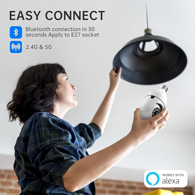Light Bulb Security Camera 2 Packs, 5G&2.4GHz 2K Security Cameras Wireless Outdoor 360° PTZ Cameras for Home Security with Color Night Vision, 2 Way Talk, AI Human Detection, Screw in Light Socket
