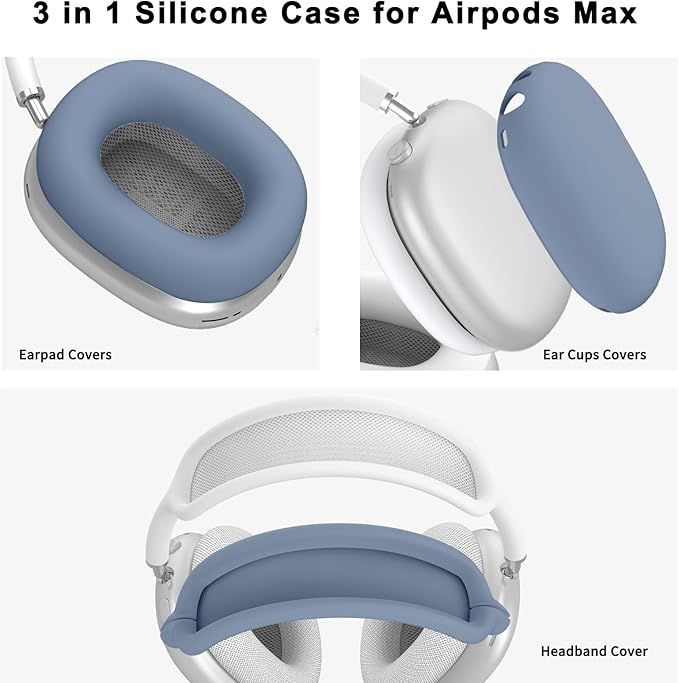Silicone Case Cover for AirPods Max, Ear Pad Case/Ear Cups/Headband Cover for AirPods Max Headphones, Accessories Soft Silicone Protector for AirPod Max New USB-C (2024)(Lavender)