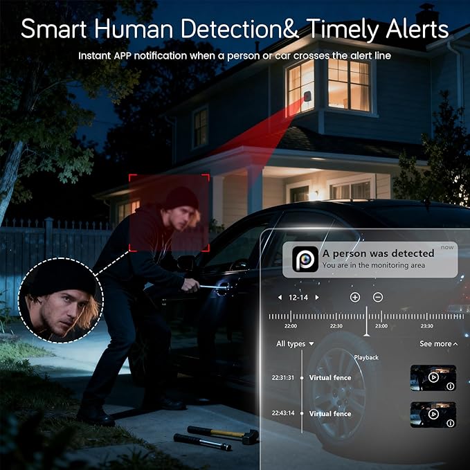 5MP 3K Window Security Camera with 24/7 Recording, No Subscription Required, Indoor Camera with Color Night Vision, Motion Detection, 2.4G＆5G WiFi, Quick & Easy Installation (1Pack)