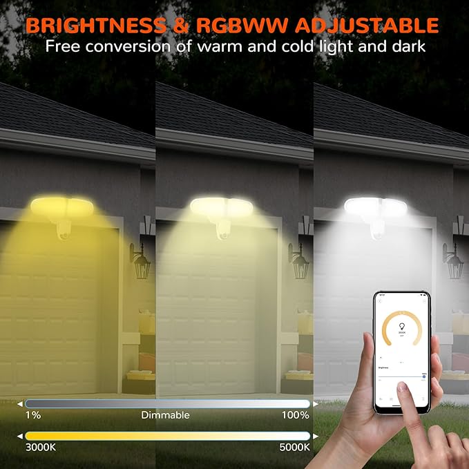 JJC Security Floodlight Camera Outdoor,1080P Smart Motion Sensor Outdoor Lights with Camera(4 Working Modes), 110dB Siren 25W 2200 Lumen Brightness, IP65 Weatherproof, 2-Way Talk