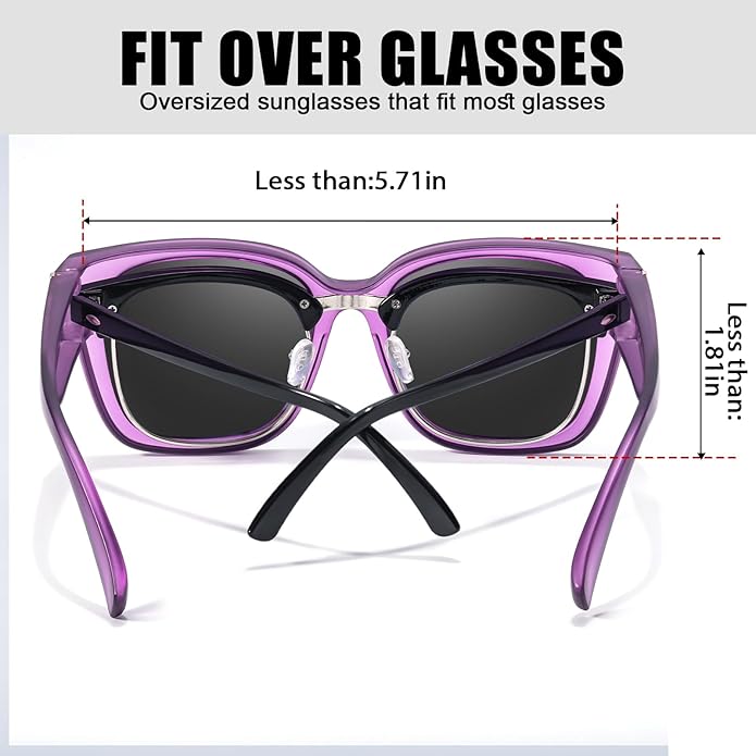 LVIOE 2 Pack Polarized Fit Over Sunglasses for Women Men Oversized Square Over Glasses Sunglasses with UV Protection LS7511
