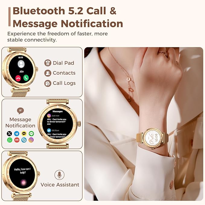Smart Watch for Women, AMOLED HD Display Fitness Tracker Bluetooth Make/Answer Call, 1.19" Watches with 110+ Sports Modes/Heart Rate/SpO2/Sleep Monitor, Smartwatch IP68 Waterproof for Android iOS
