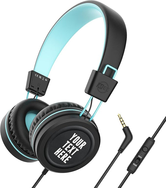 MEE audio KidJamz KJ55 Personalized Wired Headphones for Kids with Custom Full Color Photo Print, 3.5mm Plug Headset, Volume Limiter, & Microphone, Printed Graphics for School, Gift, Travel (Black)