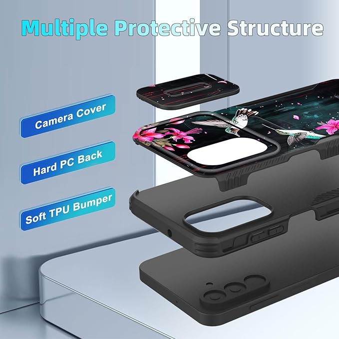 for Galaxy A26 5G Case Built in Slide Camera Lens Cover,Heavy Duty Shockproof Protection Dual Layer Case for Samsung Galaxy A26 5G 6.7" 2025,Flower Hummingbird