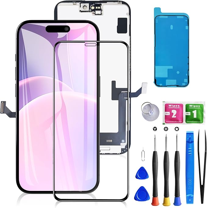 for iPhone 15 Plus Screen Replacement Black 6.7 Inch, LCD Touch Digitizer Complete Display for A2847, A3093, A3096, A3094,with Waterproof Seal+Tempered Glass+Repair Tools