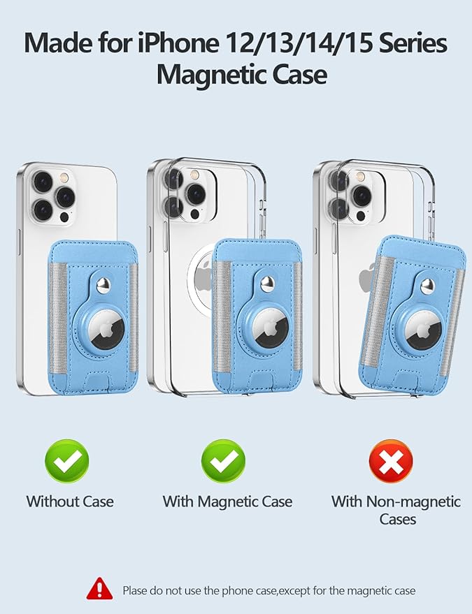 For Magsafe Wallet with Airtag Holder, 6-Card Holder, Stronger Magnetic Card Holder for iPhone 17/16/15, iPhone 14/13/12 Series, Mag Safe Wallet, RFID Blocking, Not included Airtag, Light Sky Blue