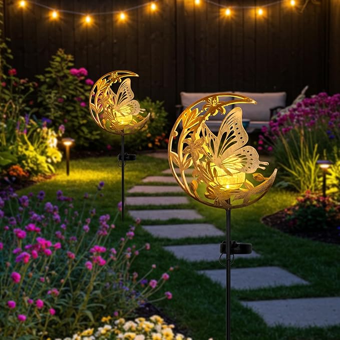 JOBOSI Solar-Powered Moon Butterfly Decorative Gift, Solar Butterfly Ground Stake Light, Mother's Day Gift,Gifts for Women Grandmother, Garden Lawn Decor Christmas & New Year Gift