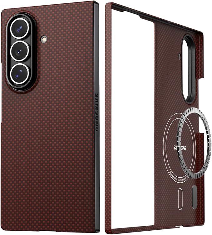 Thinborne Compatible with Samsung Galaxy Z Fold 7 Case, [600D Aramid Fiber] [Magnetic] [Ultra Thin] [Minimalist Style] [Carbon Fiber Textures] - Red