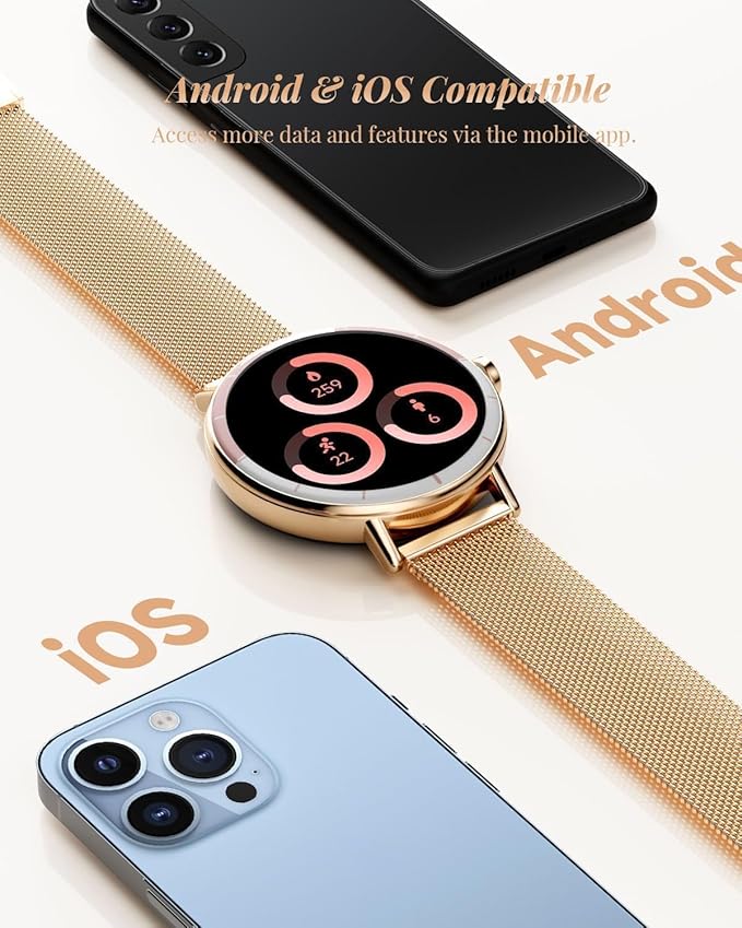 TOOBUR Smart Watch for Women with Two Bands, 40mm HD Smartwatch, Compatible with Android & iOS, Answer/Make Calls, Fitness Watch with Step/Sleep/HR Tracker, IP68, Stylish Gift, Rose Gold