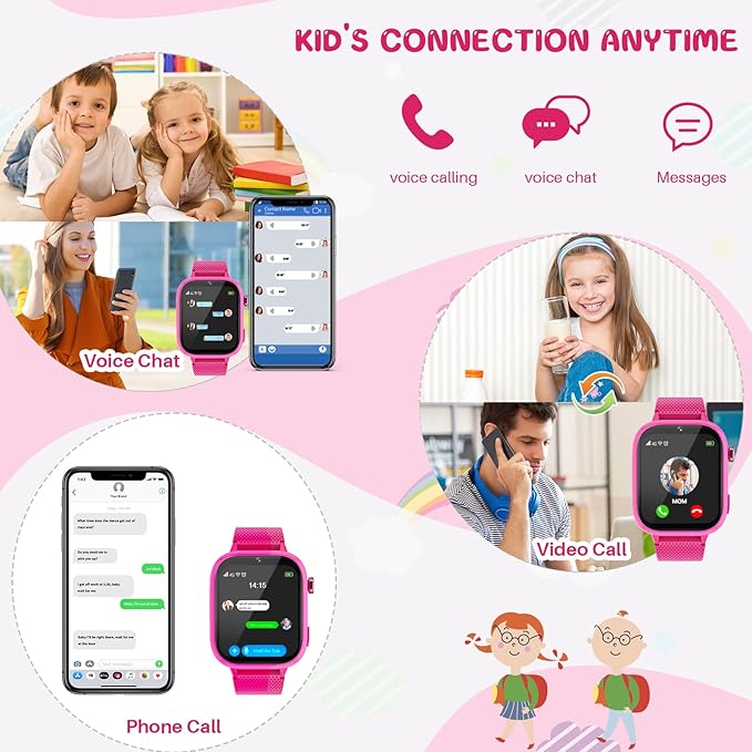OKYUK 4G Kids Smart Watches Girls Gifts Age 3-12, Smart Watch for Kids with 47 Games, two-way calling feature, SOS emergency call Camera Video Recorder Gift Toys for Girls Ages 5 6 7 8 9 10 (Rose Red)