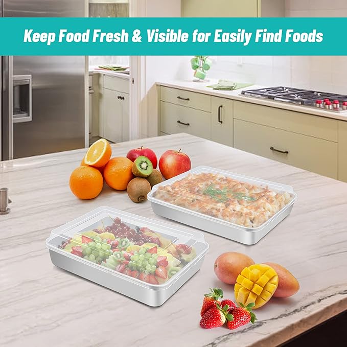 TeamFar Lasagna Pan, Stainless Steel 9.3 x 7 x 1.9 Inch Rectangle Cake Pan with Lid for Baking Roasting, Non-toxic & Deep Side, Dishwasher Safe-(3 Pans + 3 Lids)