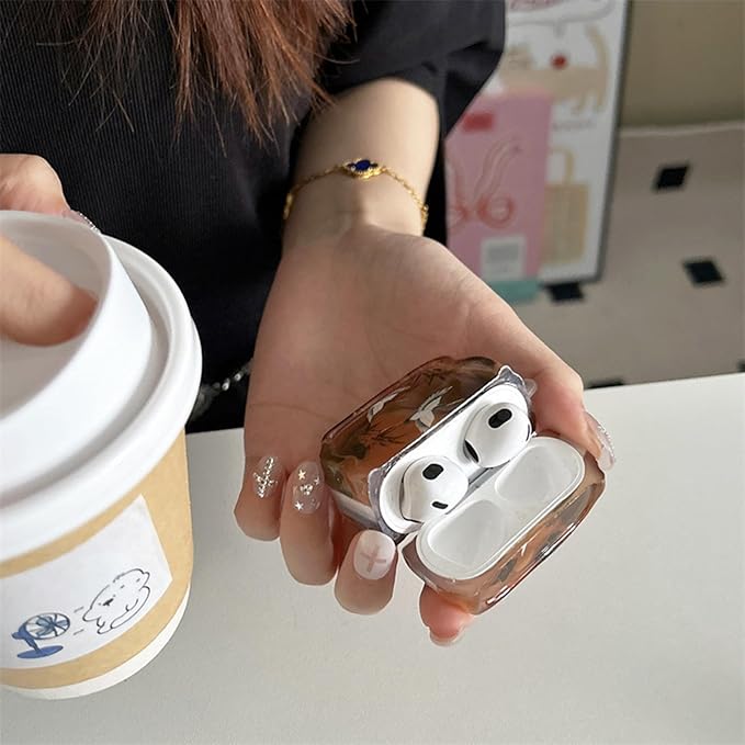 Compatible with AirPods Pro 3 Case Soft with Cleaner Kit Keychain Cute Lucky Elegant Crane Girls Women Cover for Airpods Pro 3rd Generation -Brown