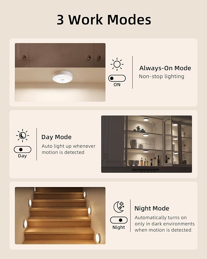 EZVALO 6-Pack Under Cabinet Lighting, Rechargeable Motion Sensor Puck Light with Remote, 3 Color Temps &12 RGB Colors, Magnetic Stick on Light, Dimmable Under Counter Light for Kitchen, Home Decor
