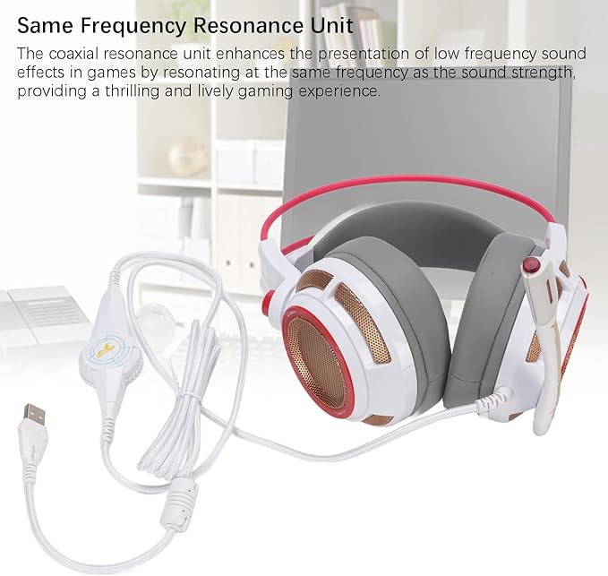 Gaming Headset, USB Gaming Headset, Over Ear Headphone with 7.1 Surround Sound, Omnidirectional Microphone, Adaptive Double Headband, LED Light for PC, Plug and Play