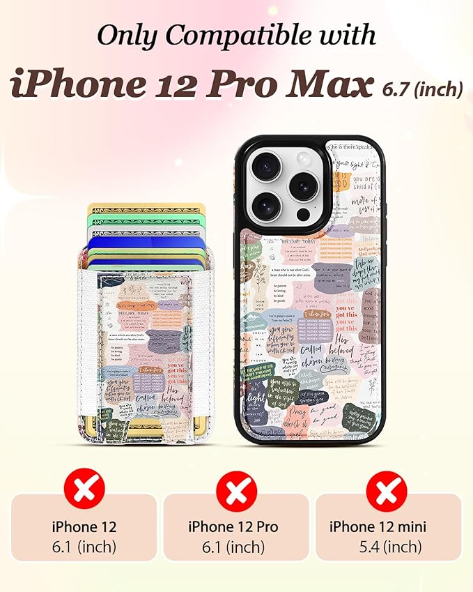 Shorogyt for iPhone 12 Pro Max Case Wallet - Fits 5 Cards, Compatible with Magsafe Detachable Magnetic Credit Card Holder Leather Cardholder Cute Phone Cover Women Girls for Apple 12 ProMax, Collage