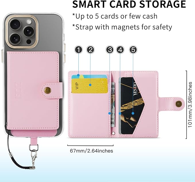 for Apple Magsafe Wallet,PU Leather Magnetic Wallet for iPhone 17/16/15/14/13/12 pro Max/Mini/plus,6 Card Holders with RFID Blocking (Light pink)