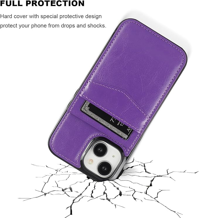 KIHUWEY Compatible with iPhone 15 Case Wallet with Credit Card Holder, Flip Premium Leather Magnetic Clasp Kickstand Heavy Duty Protective Cover for iPhone 15 6.1 Inch (Dark Purple)