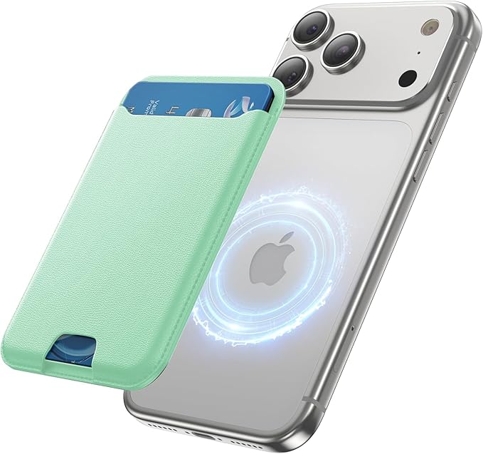 for MagSafe Wallet, 3 Cards Holder, Slim Magnetic Phone Wallet for iPhone 17/16/15/14/13/12 Pro Max Plus Air Series,RFID Blocking Vegan Leather,Light Green