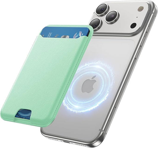 for MagSafe Wallet, 3 Cards Holder, Slim Magnetic Phone Wallet for iPhone 17/16/15/14/13/12 Pro Max Plus Air Series,RFID Blocking Vegan Leather,Light Green