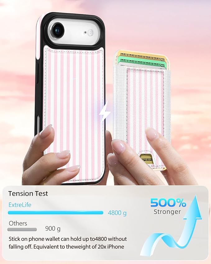 Shorogyt for iPhone Air Wallet Case - Fits 5 Cards, Compatible with Magsafe Detachable Magnetic Credit Card Holder Leather Cardholder Cute Phone Cover Women Girls for Apple 17 Air, Striped