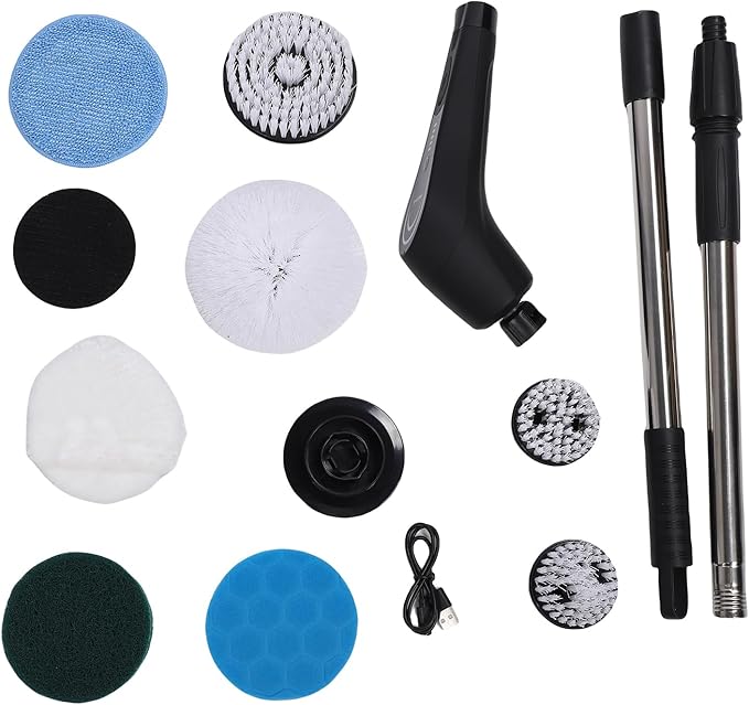 Pssopp Electric Scrubbing Brush, 8 in 1 Cordless Cleaning Brush Tile Tub Scrubber for Bathroom Shower Bathtub Washbasin
