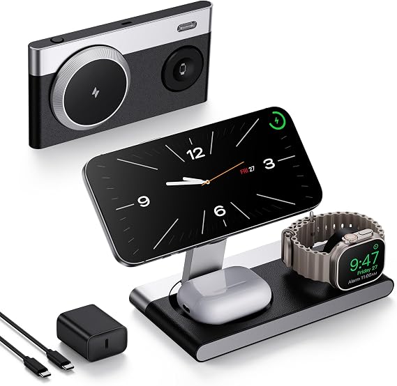 Mukiya 3 in 1 Magnetic Wireless Charging Station for Apple Devices (Black)
