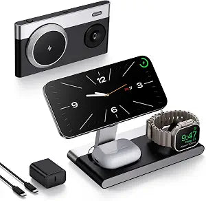 Mukiya 3 in 1 Magnetic Wireless Charging Station for Apple Devices (Black)