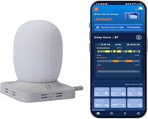 AI Non Wearable Sleep Tracker, Sleep Inducing Light, AI Wake Up Light, Real Time Room Condition[T&H, Co2, Light], Sleep Analysis with App, Snoring/Apnea Detection, No Subscription.