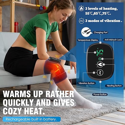 MOAJAZA Cordless Knee Massager with Heat and Vibration, Heating Pads for Knee Shoulder Elbow Deep Issue