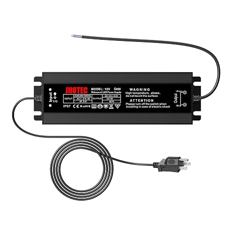 LED Driver 60W, Waterproof IP67 Power Supply AC110-265V to 12V DC 5A Low Voltage Transformer Ultra Thin Adapter,with UL 3-Prong Plug for Outdoor LED Lights, Computer Project,Water Pump etc