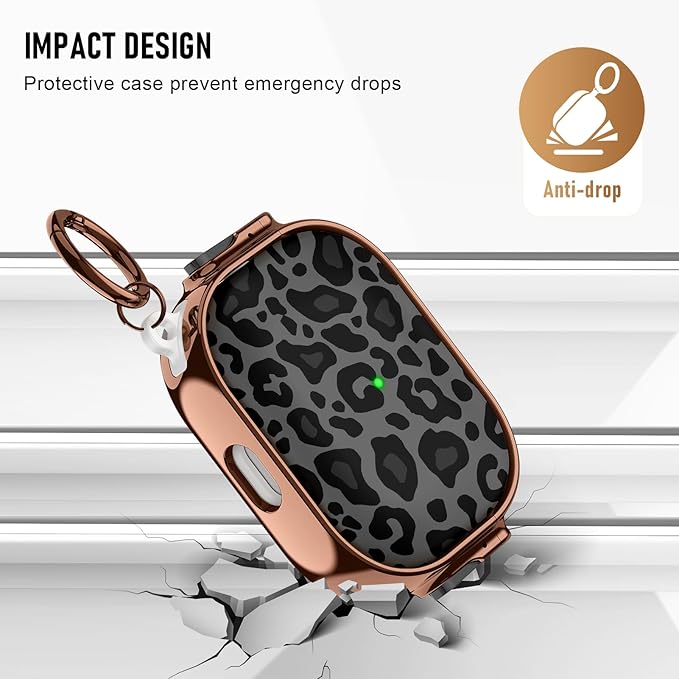 Maxjoy for Cute Airpods Pro 2 case with Safety Lock,Compatible Airpods Pro Case 2nd/1st Gen,for Leopard Print AirPods Case Coverfor Women Girly with Keychain-Black
