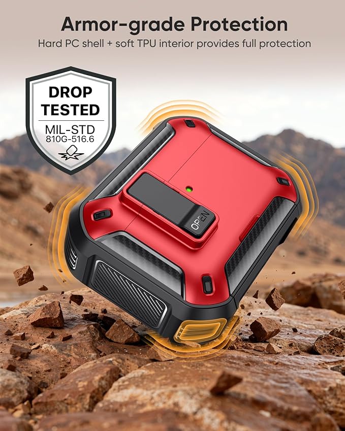 MoKo for AirPods Pro 2 Case with Lock - Compatible with MagSafe, Phone Stand & Auto Pop-up for AirPods Pro 2nd/1st Generation Case, Military-Grade Protective Cover with Cleaner Kit, Red+Black