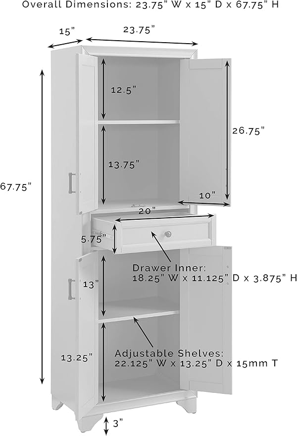 Crosley Furniture Tara Pantry Storage Cabinet with Shelves, Kitchen, Dining, or Laundry Room, Distressed Gray