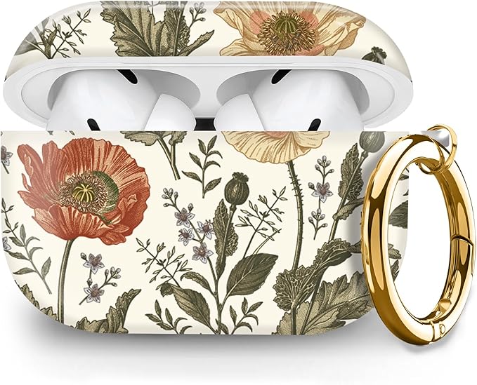Compatible with Airpod pro 2nd/1st Generation Case Cover with Gold Round Keychain Cute Pattern Hard & Anti Slip Cover for Men Women & Girls (Cute Flower)