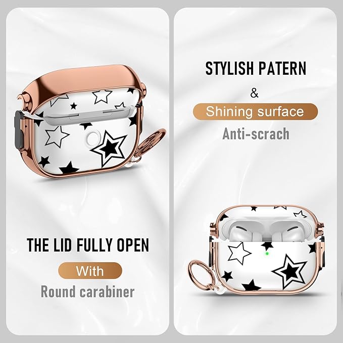 Maxjoy for Cute Airpods Pro 2 case with Safety Lock,Compatible Airpods Pro Case 2nd/1st Gen,Compatible Black Five Pointed Star AirPods Case Cover for Women Girly with Keychain-Transparent