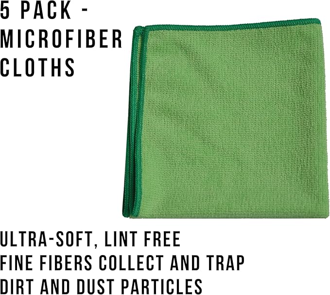 TASKI Diversey D7524121 MyMicro Commercial Microfiber Cleaning Cloth, Bulk Cleaning Towels for Housekeeping - Reusable & Lint Free - Large 14 Inch x 14 Inch, Green, Pack of 5