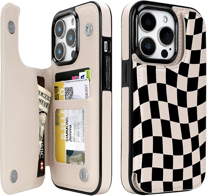 uCOLOR for iPhone 14 Pro Wallet Case with Card Holder PU Leather RFID Blocking Design iPhone 14 Pro flip case for Women Men Magnetic Clasp Kickstand Design 6.1 inch (Dune Mirage Checkered)