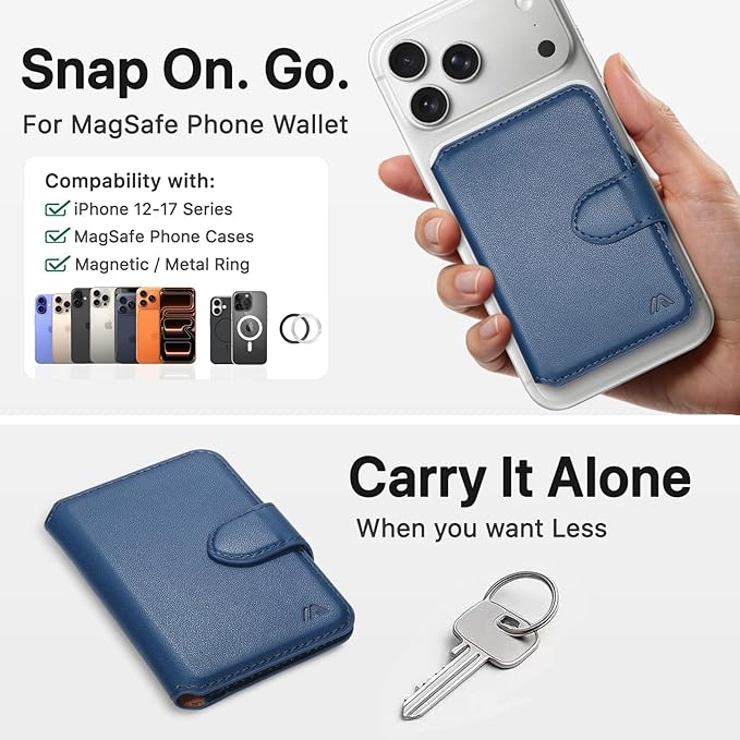 for MagSafe Wallet, Magnetic Phone Wallet RFID Blocking, Slim 5-8 Card Holder with Cash Slot & Clear ID Window, Minimalist Mag Safe Wallets for iPhone 17/16/15/14/13/12 Series, Navy Blue