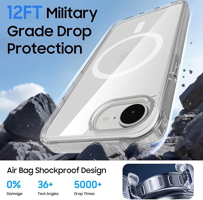 Magnetic for iPhone 17e Case & iPhone 16e Case Clear with Black Detachable Wallet, Compatible with MagSafe, Military Protective Slim Phone Cover with Card Holder