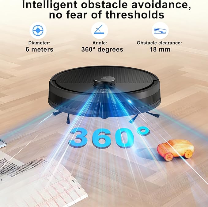 2025 Robot Vacuum Cleaner Intelligent Laser Navigation Rapid Mapping 120-Minute Battery Life Personalised Cleaning Settings Powerful Suction Pet Hair Removal Suitable for All Floor Types-Black