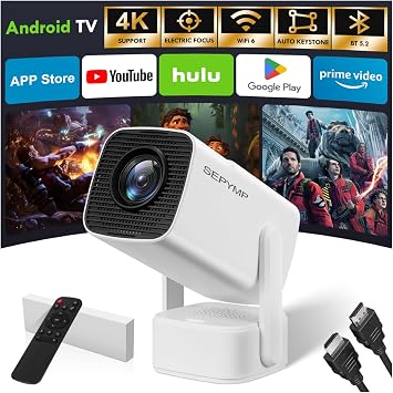 Mini Projector 2026 Upgraded with 4K & 1080P, Android 13 with WiFi 6 & Bluetooth 5.2, Portable Video Projector for Bedroom & Outdoor , Compatible with iPhone/TV Stick