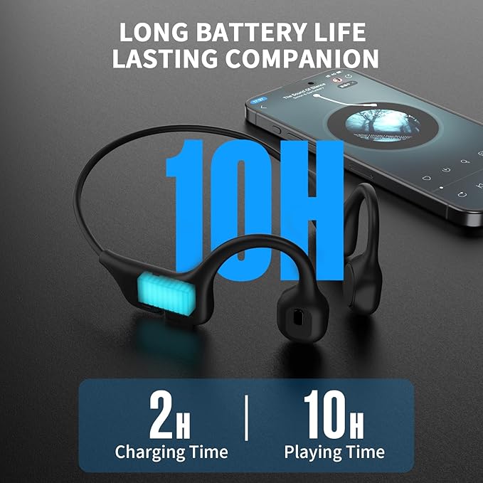Bone Conduction Headphones Bluetooth, Open Ear Headphones Wireless Bluetooth with 6-10H Long Life Black