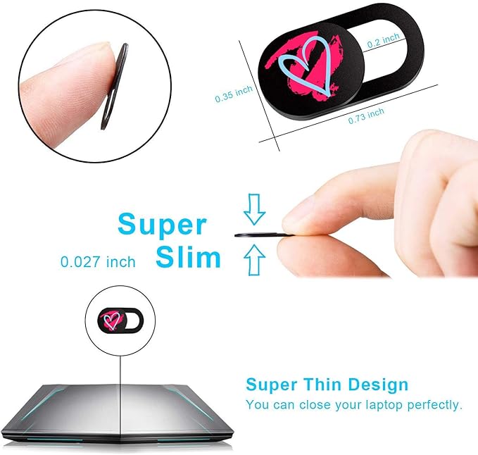 SIREG Webcam Cover Ultra Thin - Web Camera Cover fits Laptop,Tablet,Computer, Smartphone, Protect Your Privacy and Security,Strong Adhesive (Heart-Black & 3 Pack)