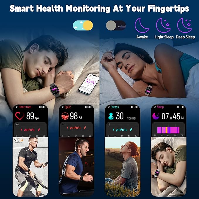 Smart Watch for Women Men(Answer/Make Call), Smartwatches with Heart Rate/SpO2/Sleep/Stress Monitor, IP68 Waterproof Activity Tracker for Android iPhone, 100+ Sports Fitness Watches (Black, 1.85")