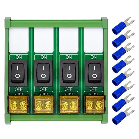 DIN Rail Mount Rocker Switch Module, 10Amp 250VAC/50VDC (4 Channel)
